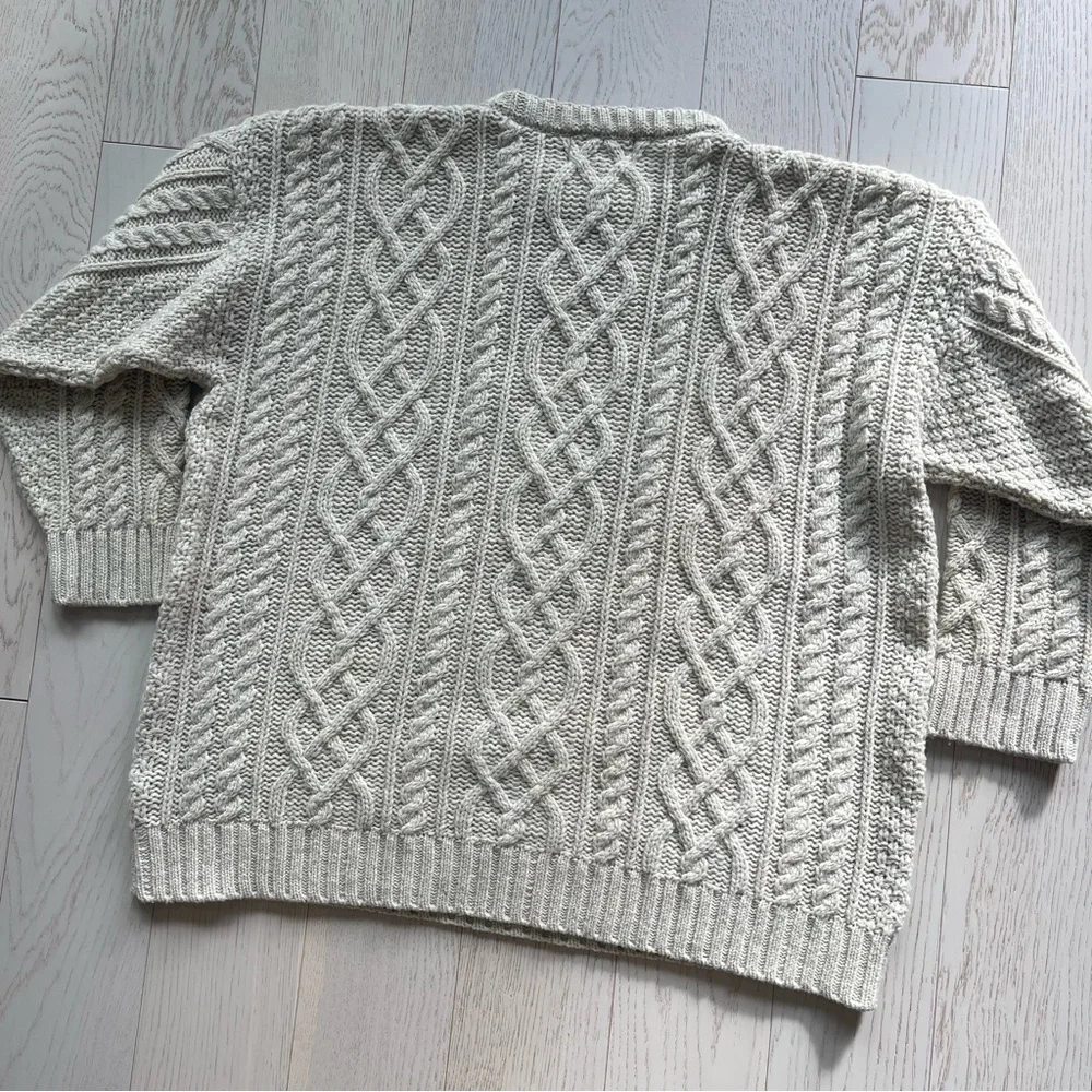 Vintage Doogan Donegal Cream 100% Wool Aran fisherman cable knit Irish sweater - Picture 8 of 13